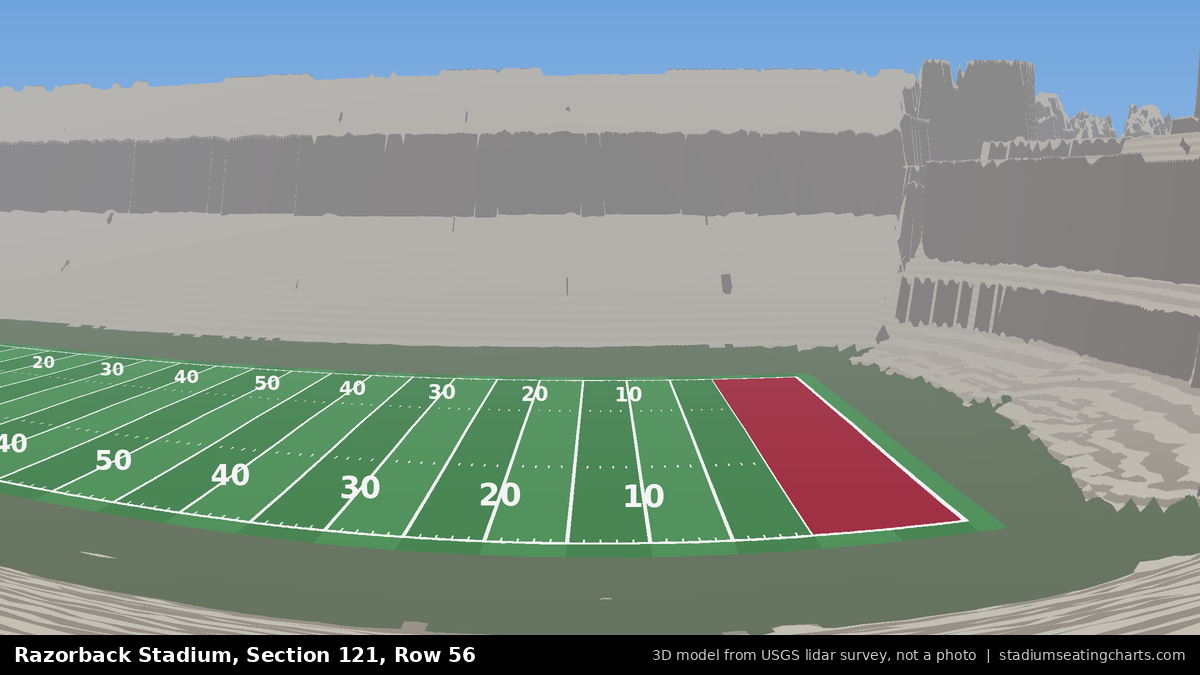 View from Razorback Stadium Section 121, Row 56, looking toward the field