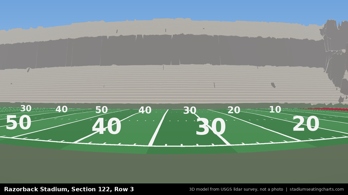 View from Razorback Stadium Section 122, Row 3, looking toward the field