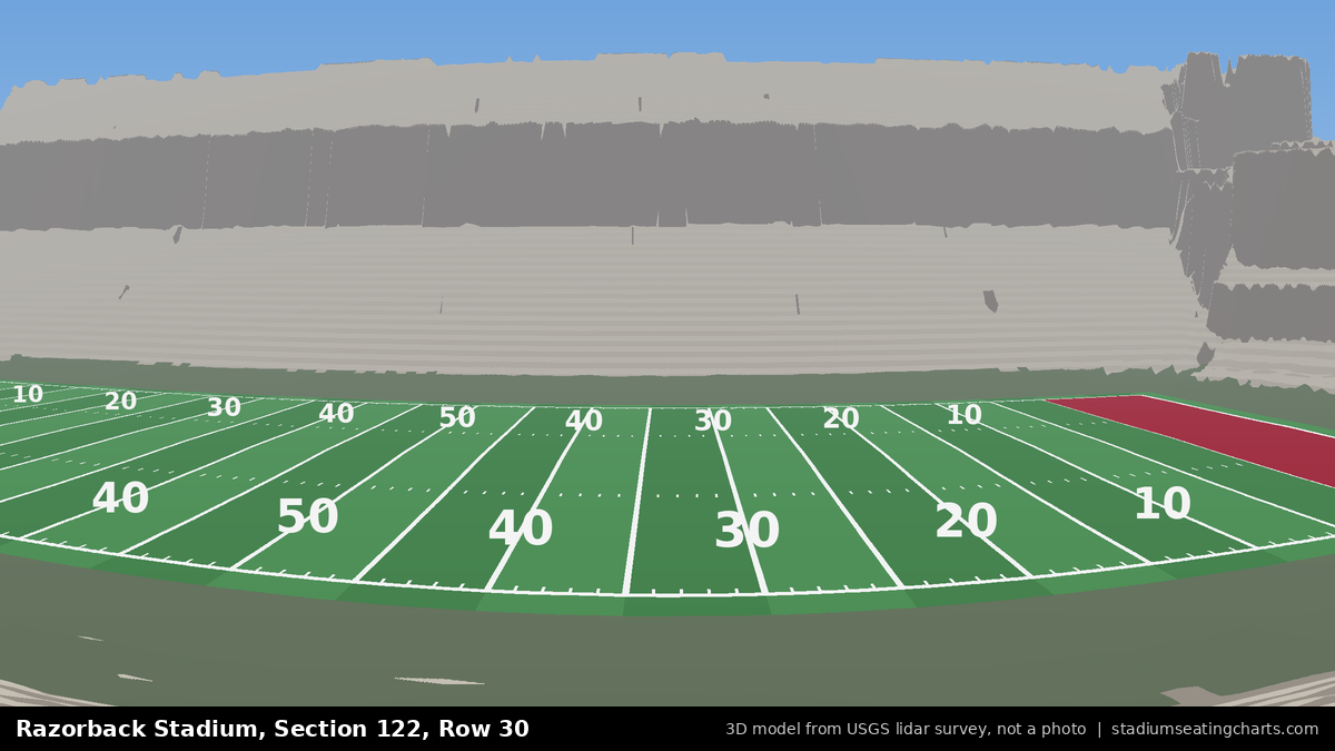 View from Razorback Stadium Section 122, Row 30, looking toward the field