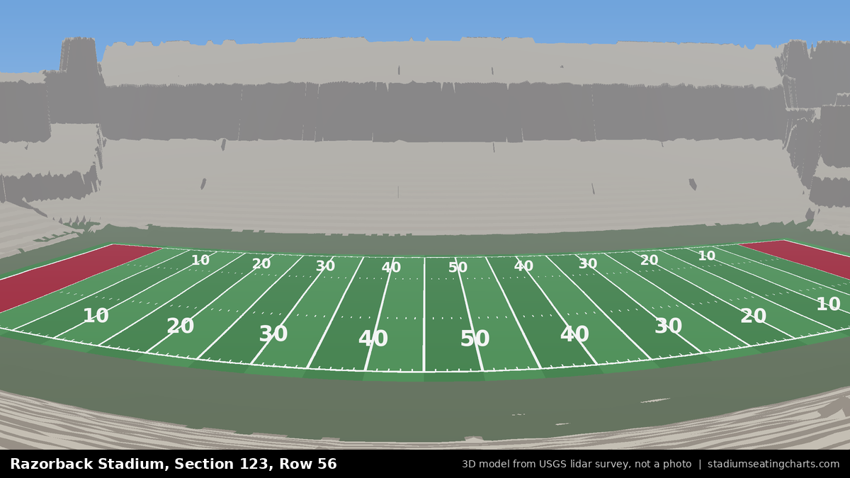 View from Razorback Stadium Section 123, Row 56, looking toward the field