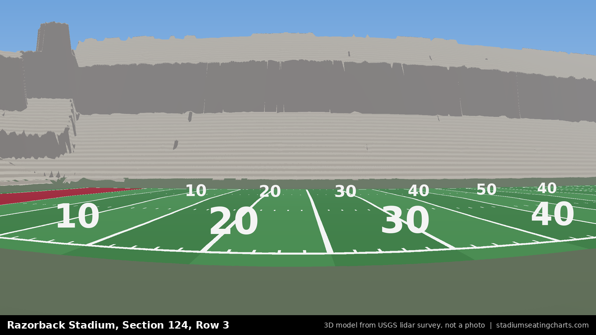 View from Razorback Stadium Section 124, Row 3, looking toward the field