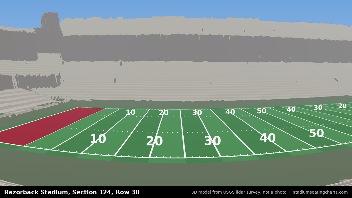 View from Razorback Stadium Section 124, Row 30, looking toward the field