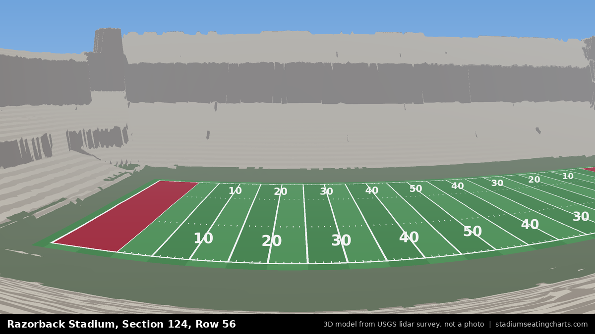 View from Razorback Stadium Section 124, Row 56, looking toward the field