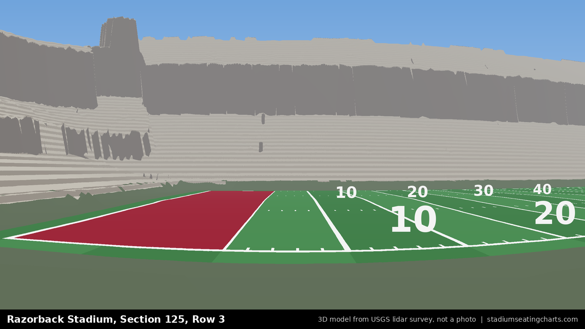 View from Razorback Stadium Section 125, Row 3, looking toward the field