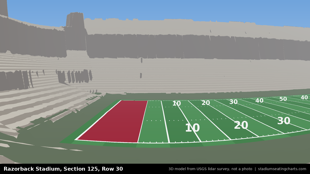View from Razorback Stadium Section 125, Row 30, looking toward the field
