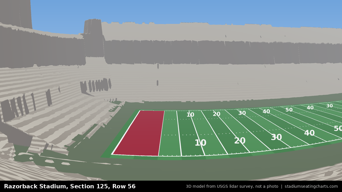View from Razorback Stadium Section 125, Row 56, looking toward the field