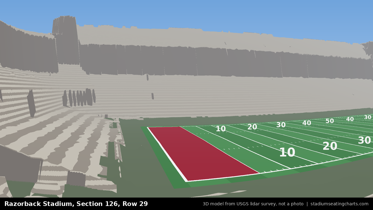 View from Razorback Stadium Section 126, Row 29, looking toward the field