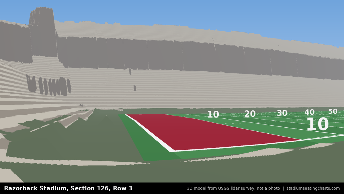 View from Razorback Stadium Section 126, Row 3, looking toward the field
