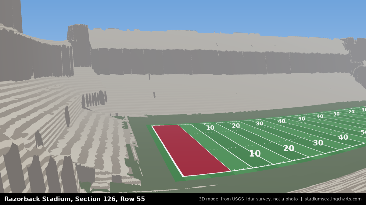 View from Razorback Stadium Section 126, Row 55, looking toward the field