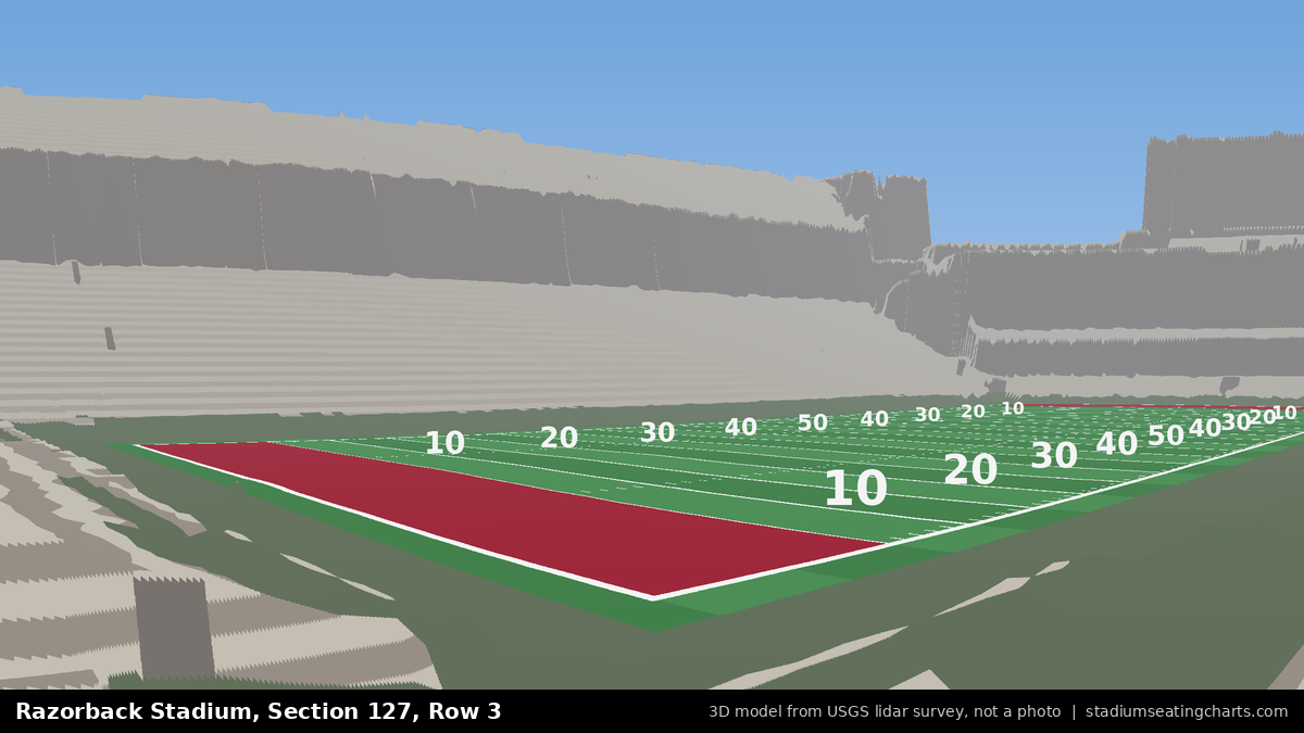 View from Razorback Stadium Section 127, Row 3, looking toward the field