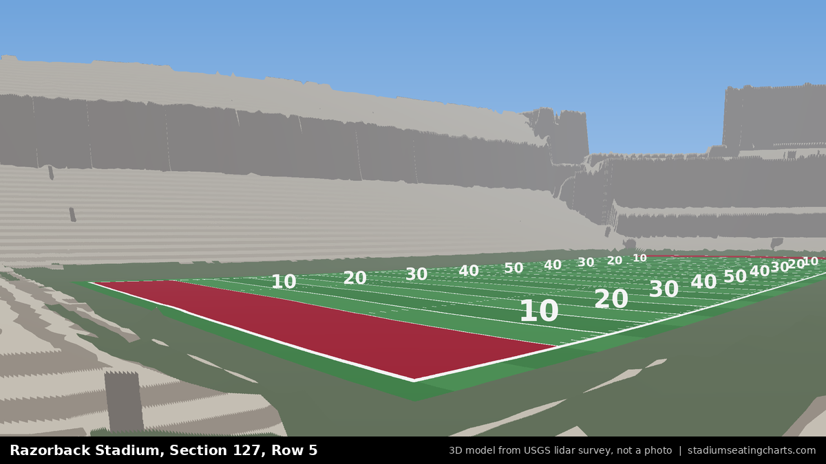 View from Razorback Stadium Section 127, Row 5, looking toward the field