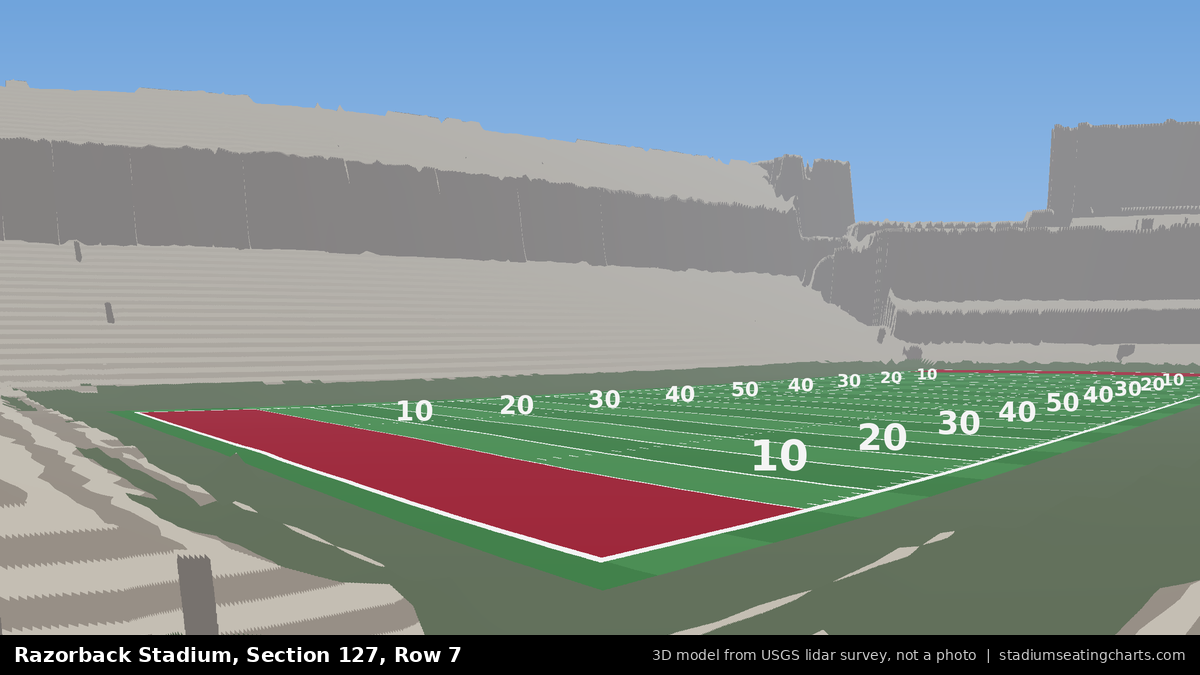 View from Razorback Stadium Section 127, Row 7, looking toward the field