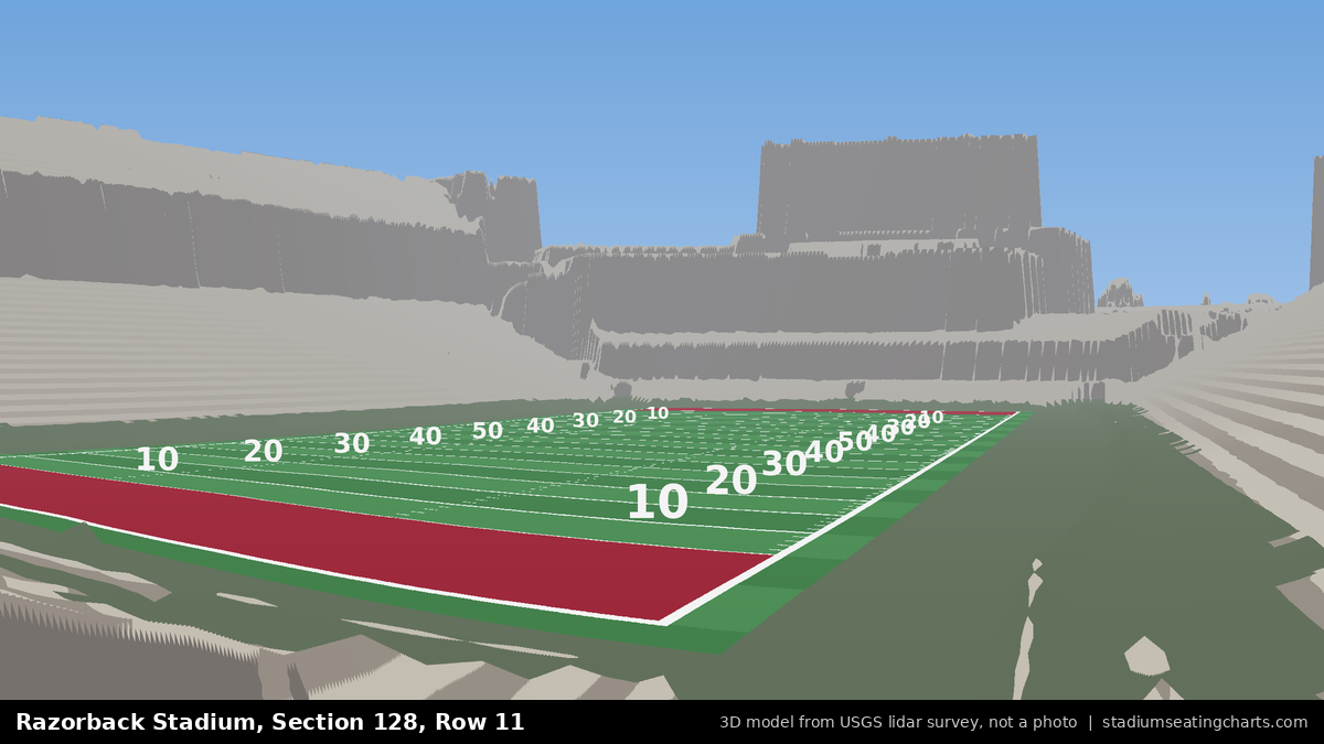 View from Razorback Stadium Section 128, Row 11, looking toward the field