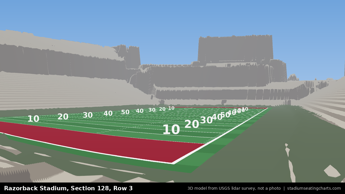 View from Razorback Stadium Section 128, Row 3, looking toward the field