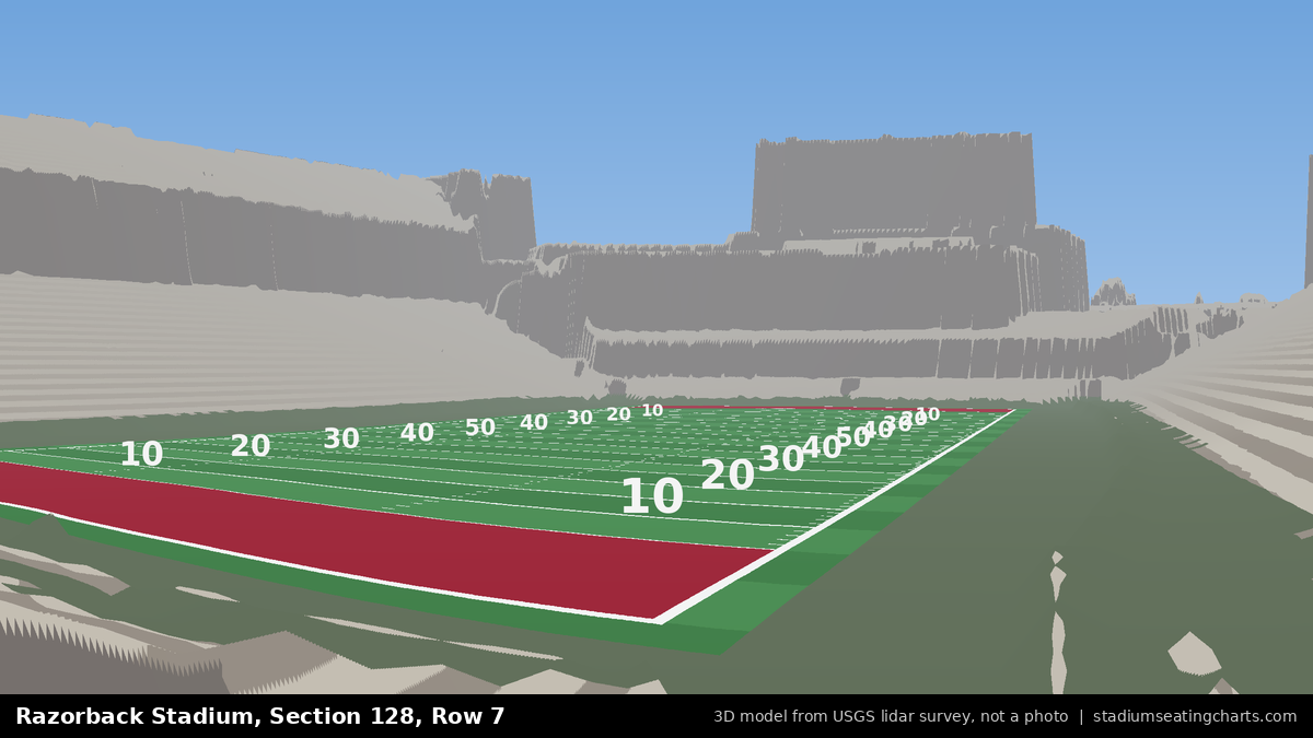 View from Razorback Stadium Section 128, Row 7, looking toward the field