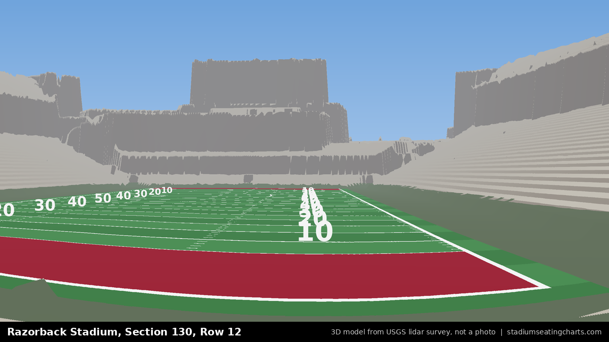 View from Razorback Stadium Section 130, Row 12, looking toward the field