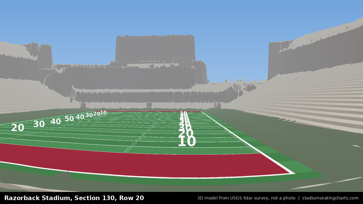 View from Razorback Stadium Section 130, Row 20, looking toward the field