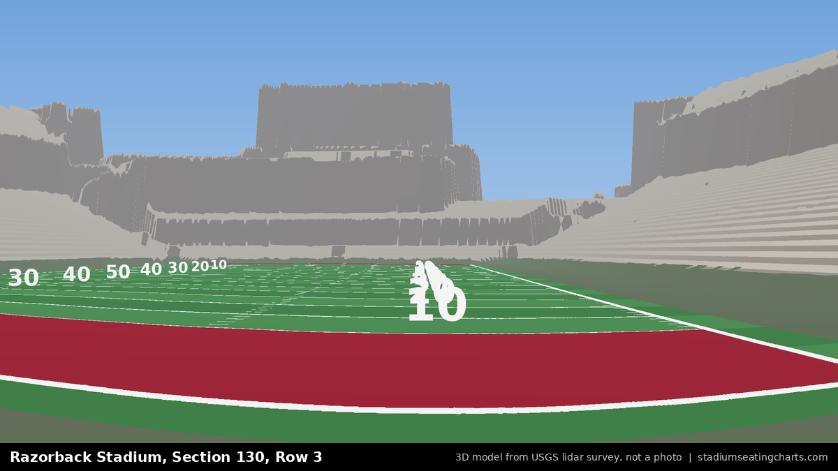 View from Razorback Stadium Section 130, Row 3, looking toward the field