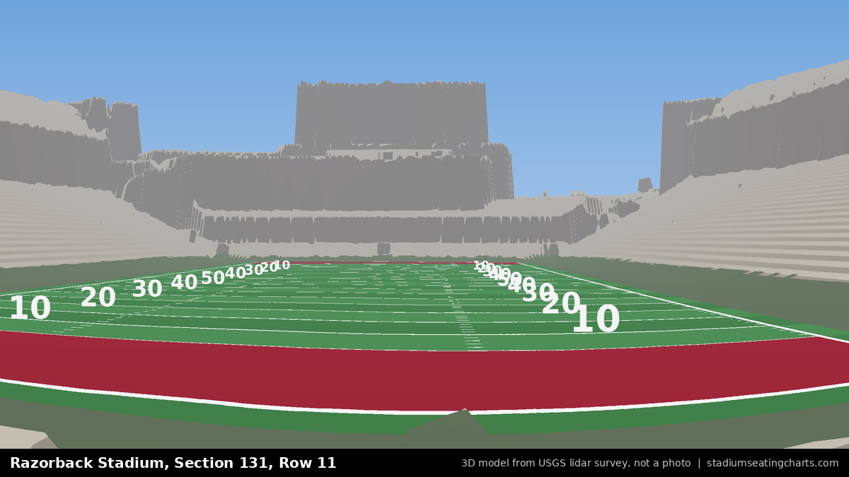 View from Razorback Stadium Section 131, Row 11, looking toward the field