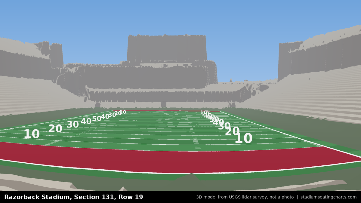 View from Razorback Stadium Section 131, Row 19, looking toward the field