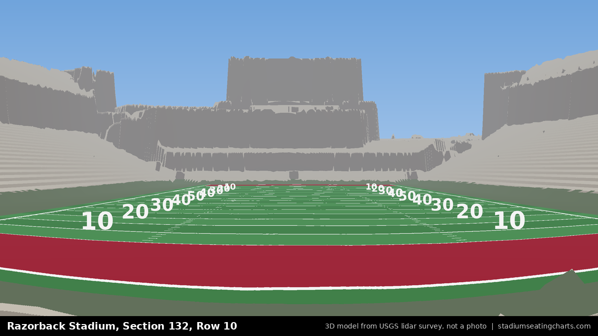 View from Razorback Stadium Section 132, Row 10, looking toward the field