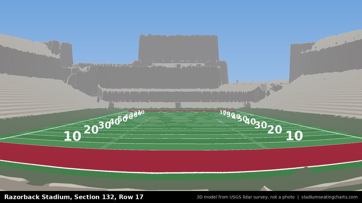 View from Razorback Stadium Section 132, Row 17, looking toward the field