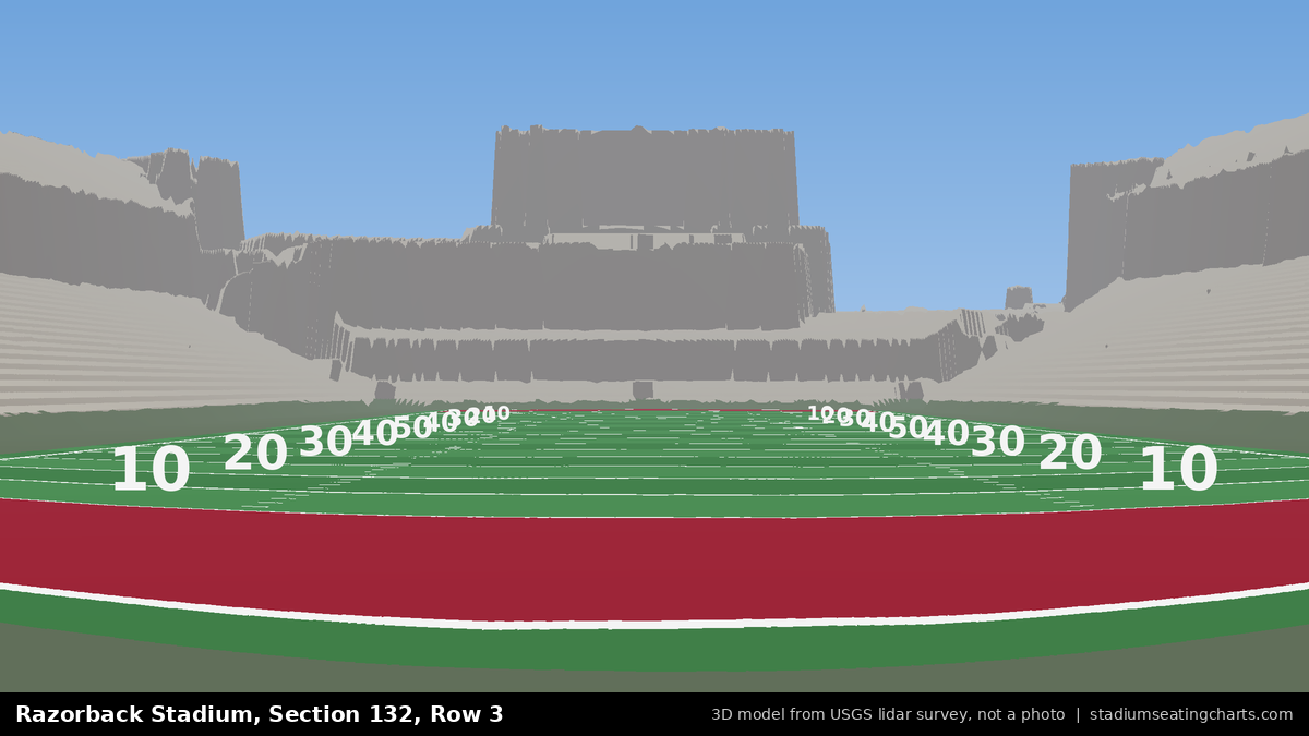 View from Razorback Stadium Section 132, Row 3, looking toward the field