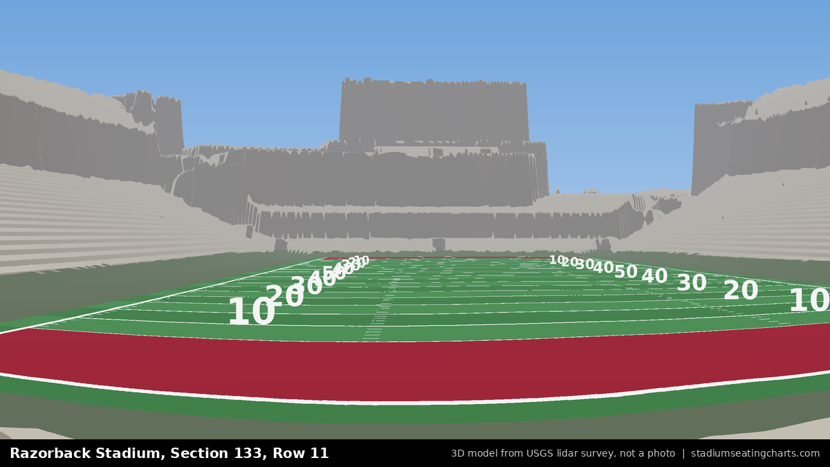 View from Razorback Stadium Section 133, Row 11, looking toward the field