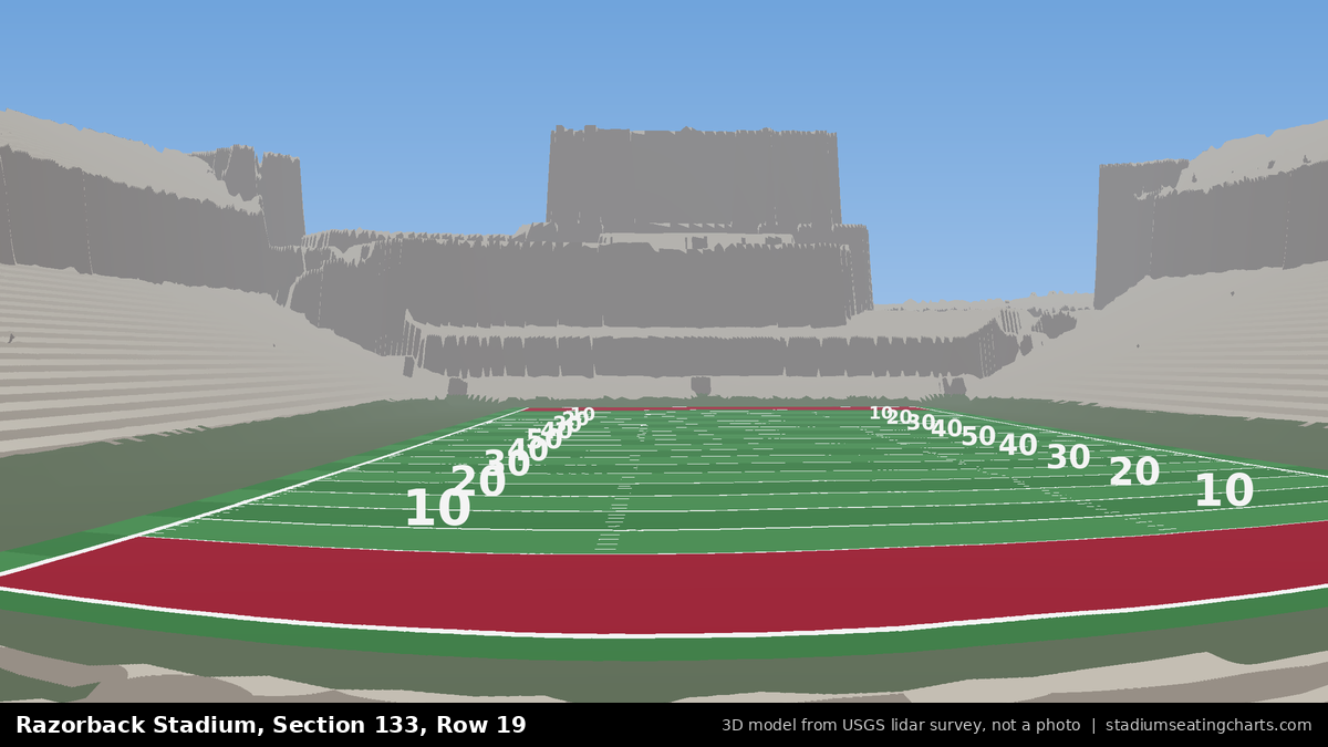 View from Razorback Stadium Section 133, Row 19, looking toward the field