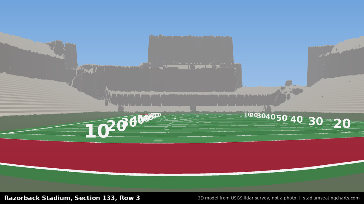 View from Razorback Stadium Section 133, Row 3, looking toward the field