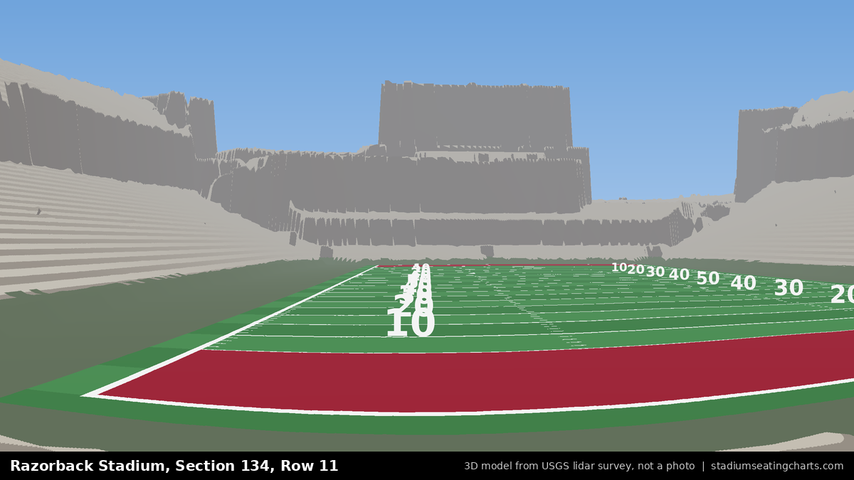 View from Razorback Stadium Section 134, Row 11, looking toward the field