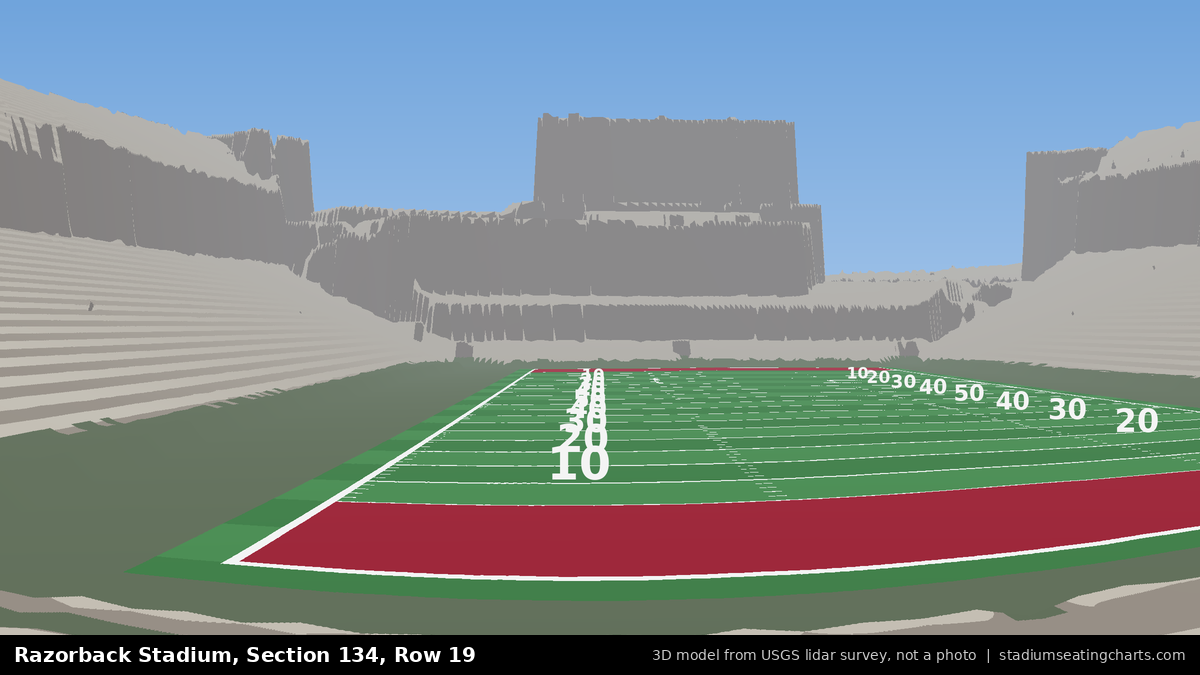 View from Razorback Stadium Section 134, Row 19, looking toward the field