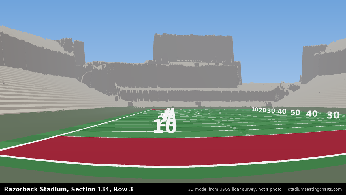 View from Razorback Stadium Section 134, Row 3, looking toward the field