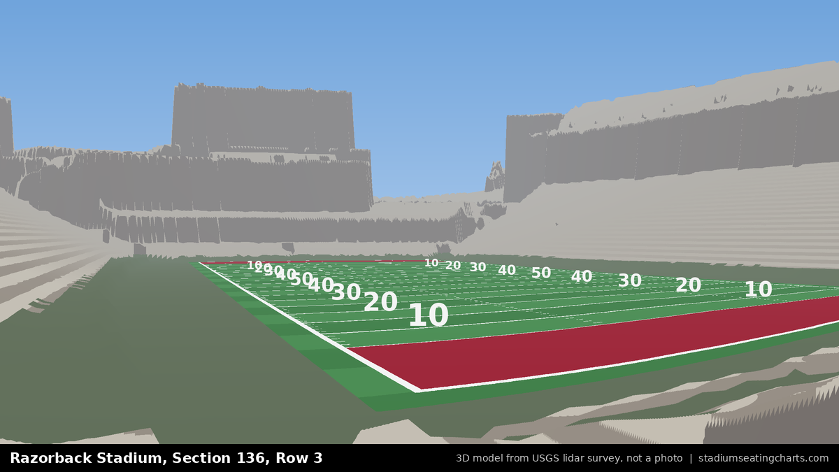View from Razorback Stadium Section 136, Row 3, looking toward the field