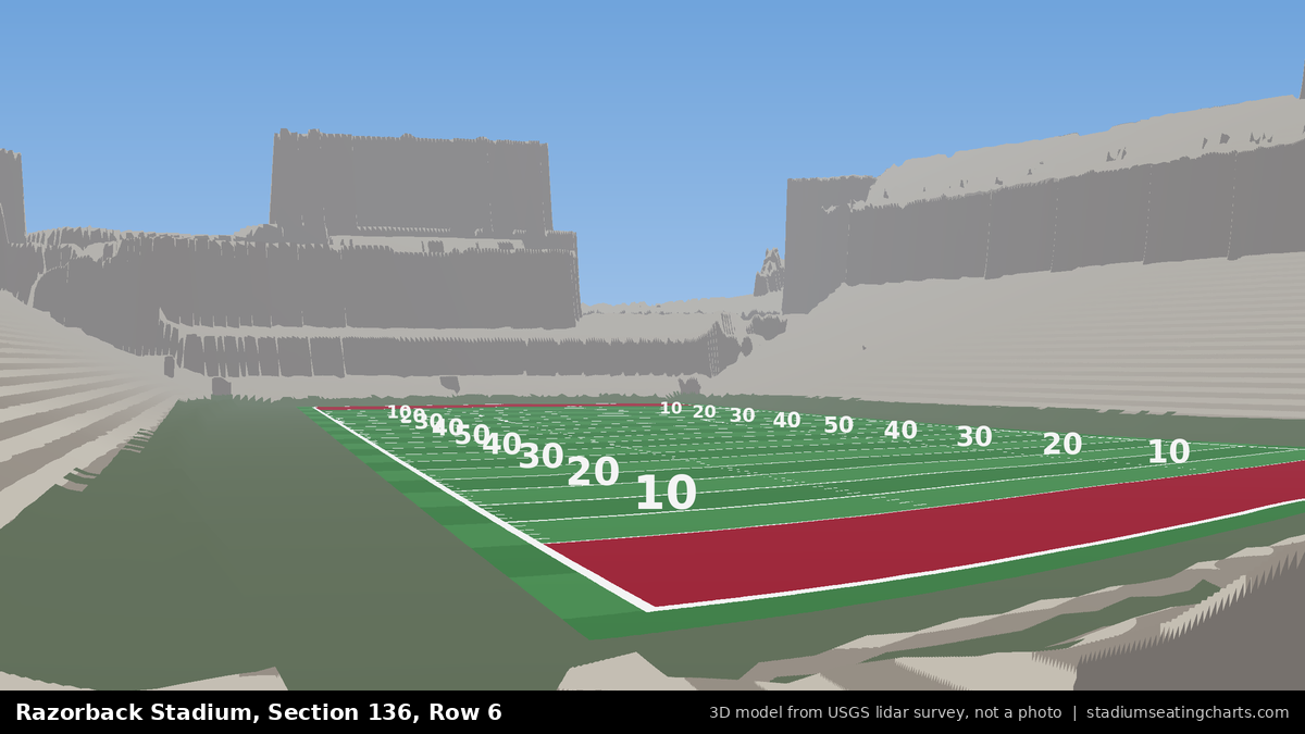 View from Razorback Stadium Section 136, Row 6, looking toward the field