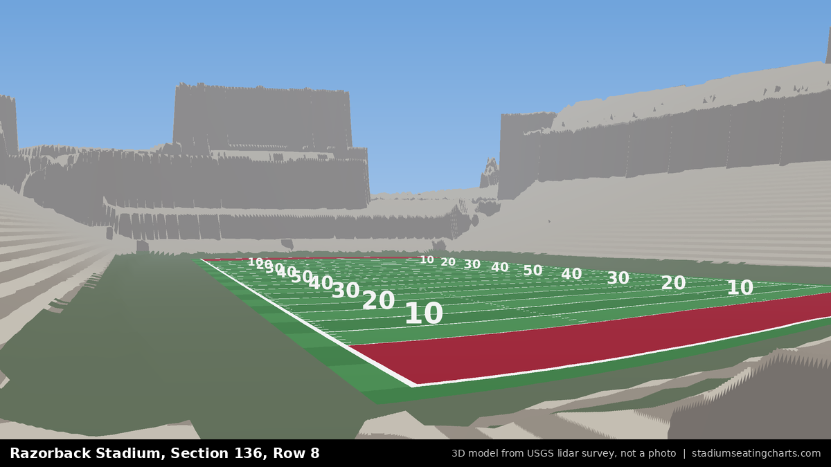 View from Razorback Stadium Section 136, Row 8, looking toward the field