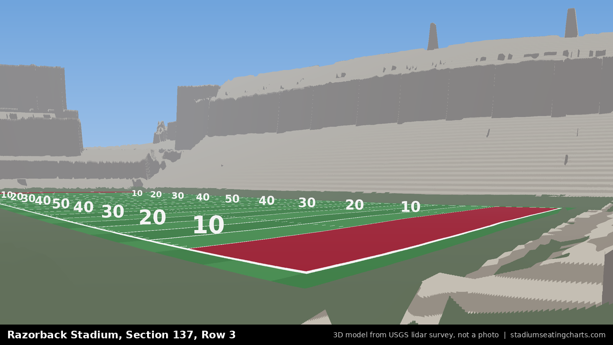 View from Razorback Stadium Section 137, Row 3, looking toward the field
