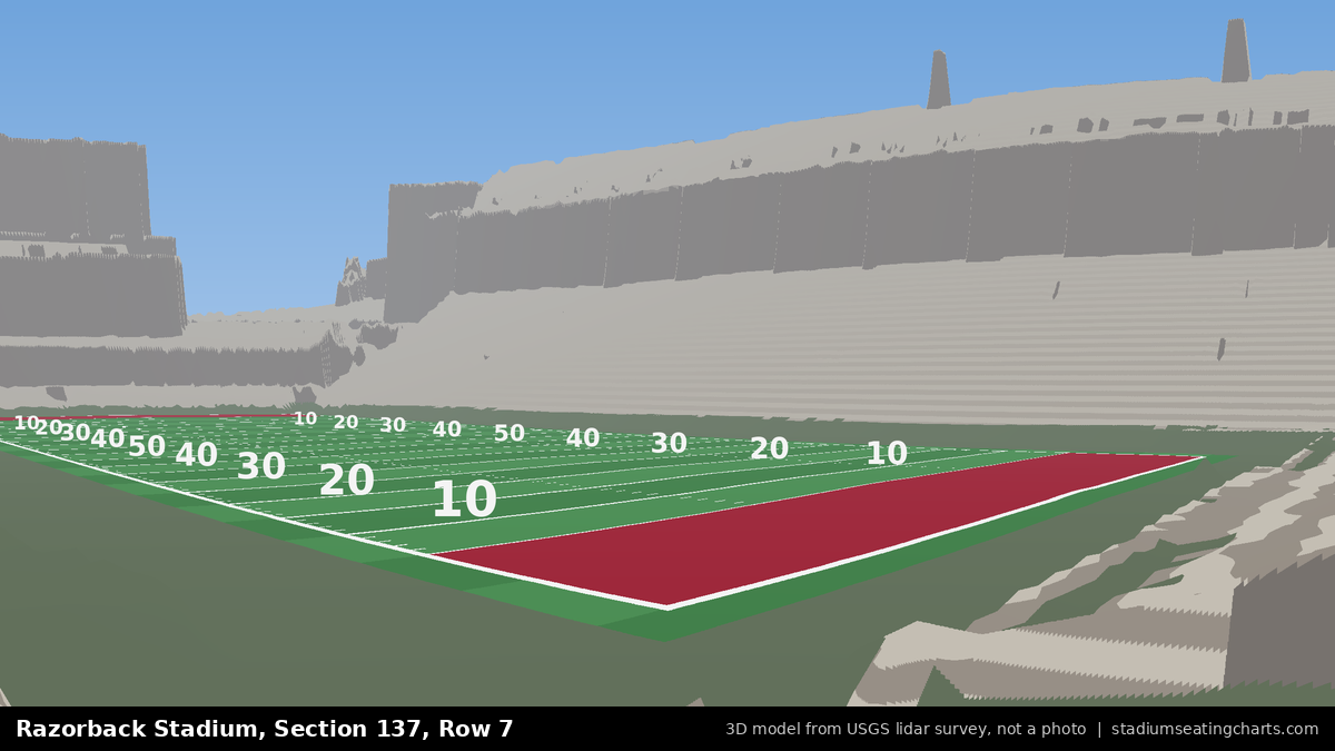 View from Razorback Stadium Section 137, Row 7, looking toward the field