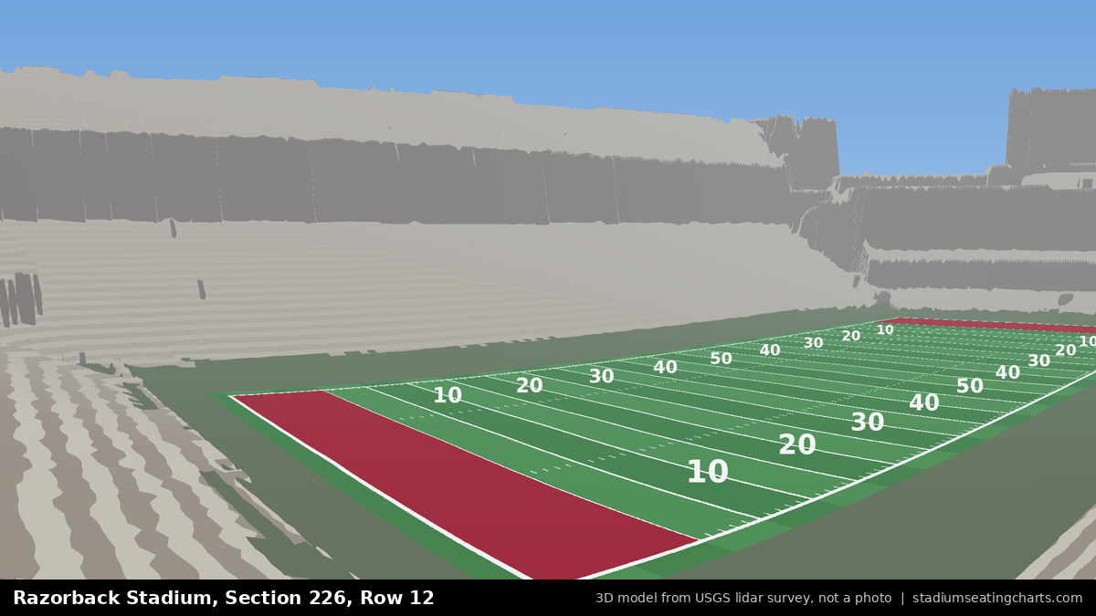 View from Razorback Stadium Section 226, Row 12, looking toward the field