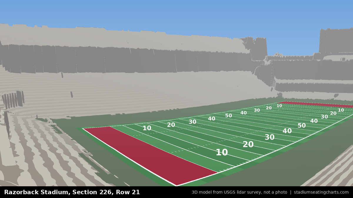 View from Razorback Stadium Section 226, Row 21, looking toward the field