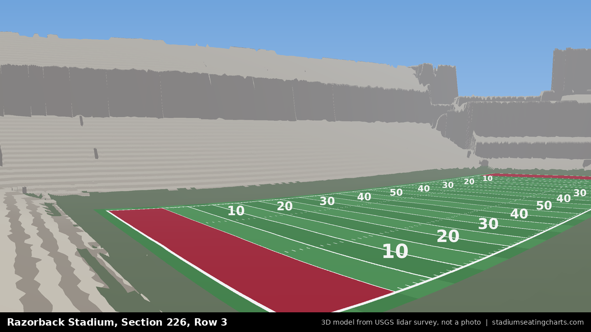 View from Razorback Stadium Section 226, Row 3, looking toward the field