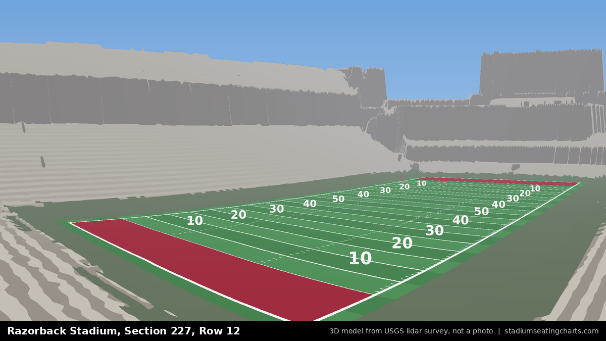 View from Razorback Stadium Section 227, Row 12, looking toward the field