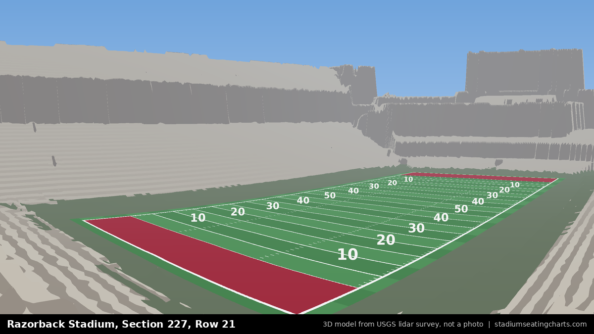 View from Razorback Stadium Section 227, Row 21, looking toward the field