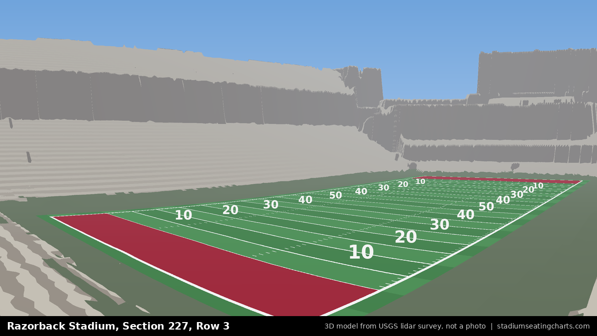 View from Razorback Stadium Section 227, Row 3, looking toward the field