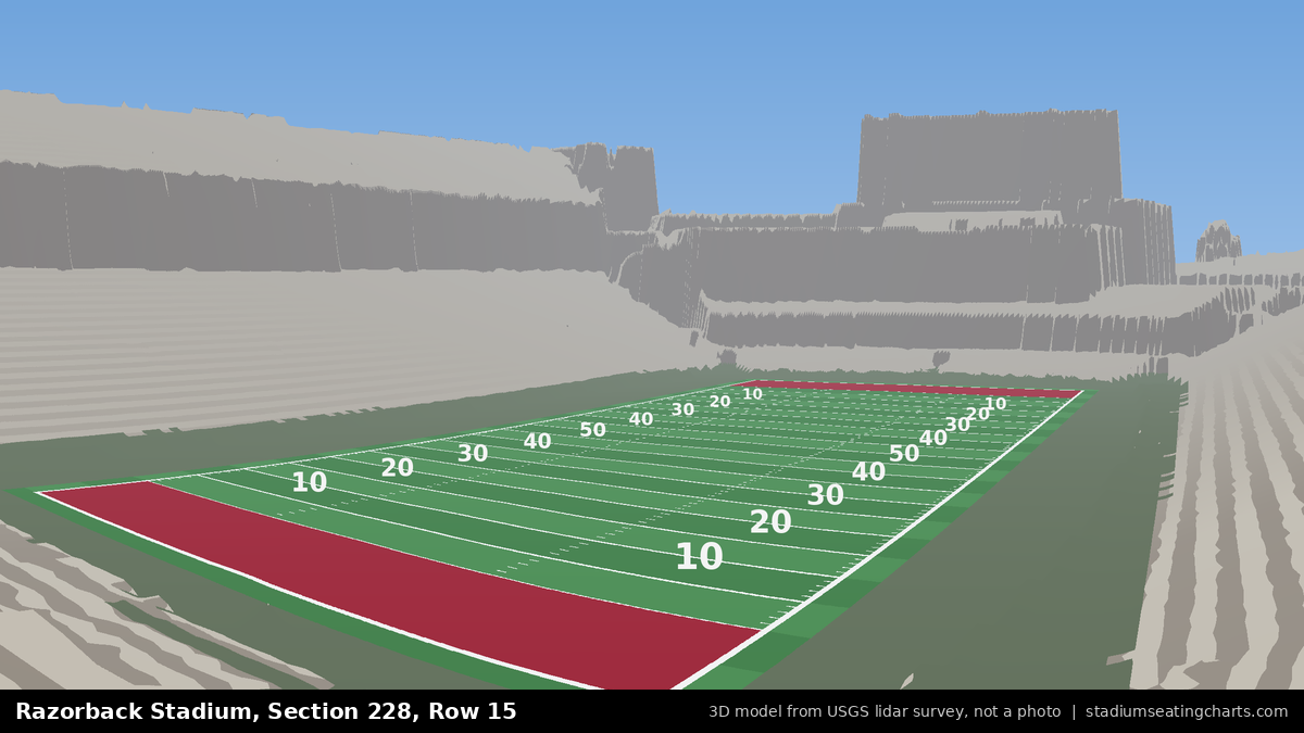View from Razorback Stadium Section 228, Row 15, looking toward the field
