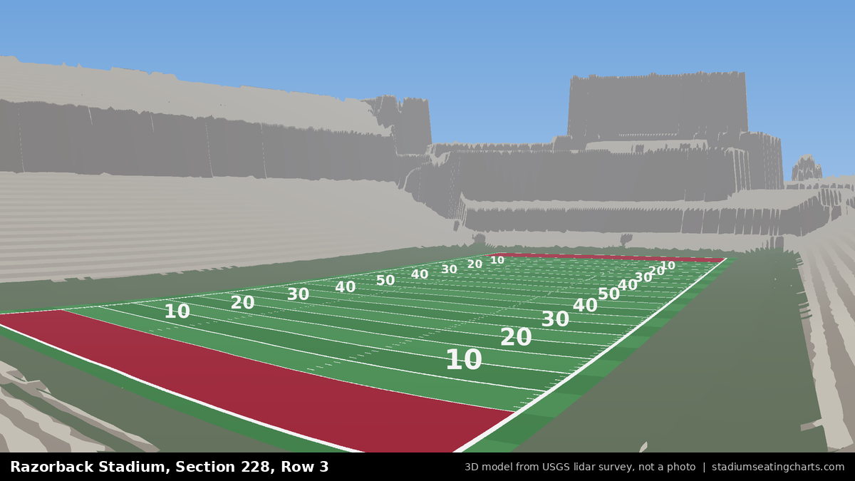 View from Razorback Stadium Section 228, Row 3, looking toward the field