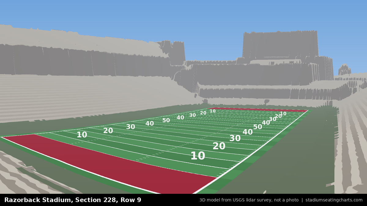 View from Razorback Stadium Section 228, Row 9, looking toward the field