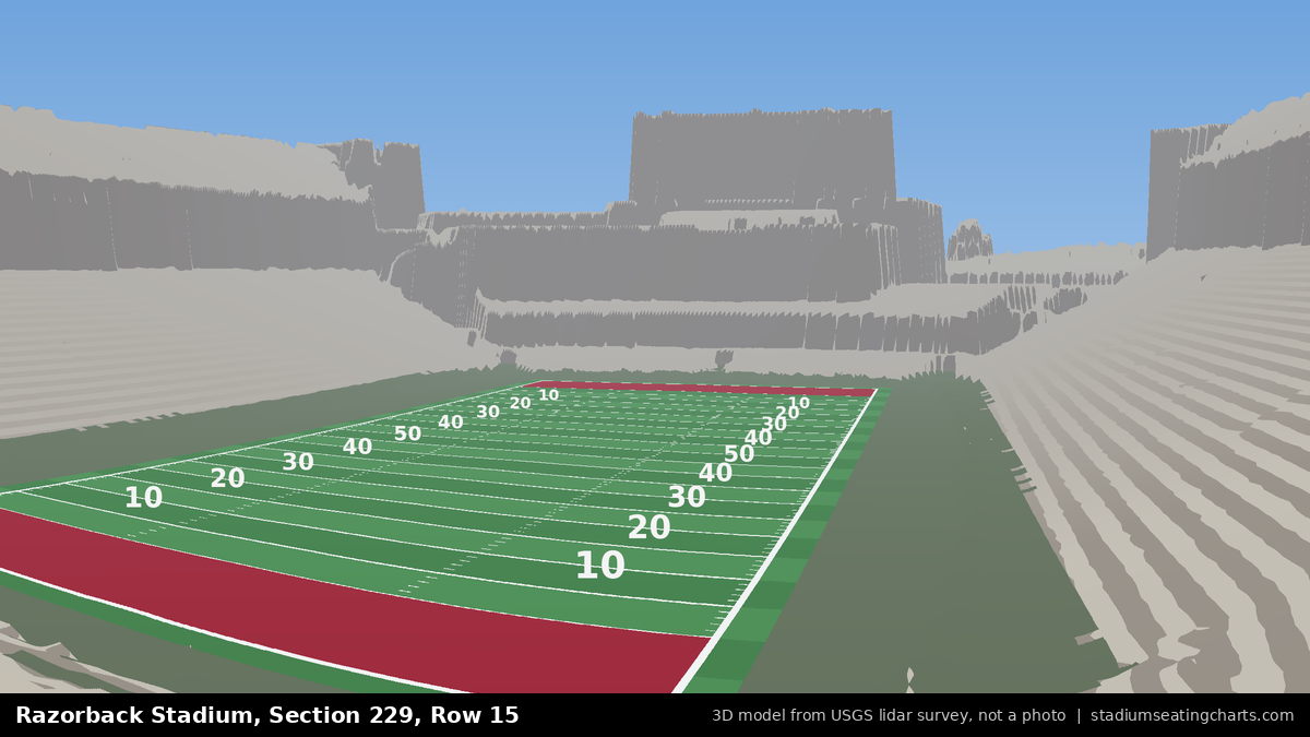 View from Razorback Stadium Section 229, Row 15, looking toward the field