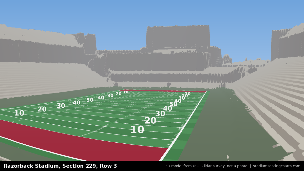 View from Razorback Stadium Section 229, Row 3, looking toward the field