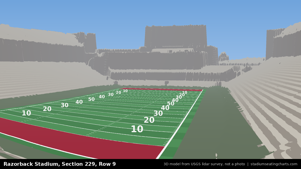 View from Razorback Stadium Section 229, Row 9, looking toward the field